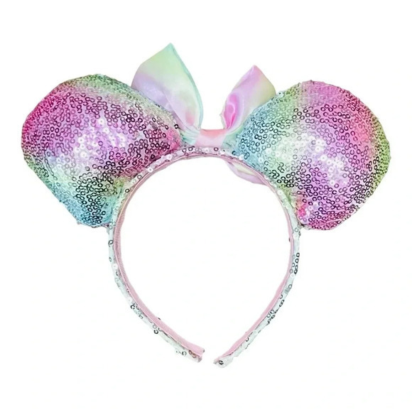 Minnie Mouse Rainbow Sequin Ears‎ Headband Bow Pastels Girls Women - Picture 2 of 3